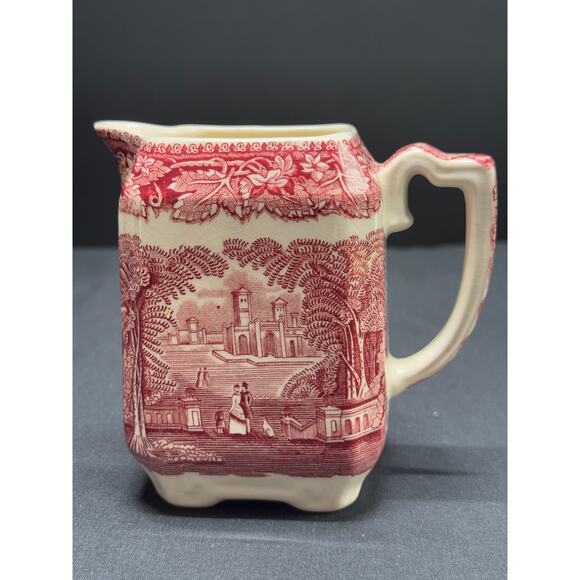 Vintage Mason's Vista England Pink & White Transferware Ironstone Creamer – 4" H - Picture 2 of 9